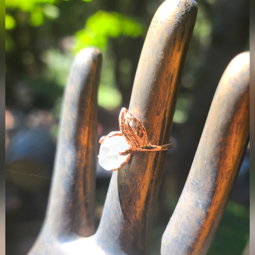 Aquamarine Raw 4k Nugget Sterling & 24k Rosegold Ring Sz6.5